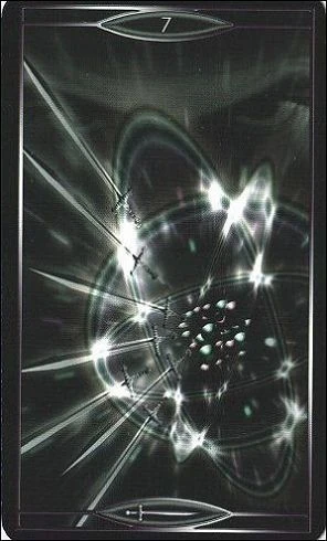 Seven of Swords card from Quantum Tarot: Version 2.0 by Christopher Butler and Kay Stopforth