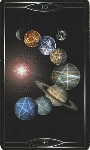 Ten of Pentacles card from Quantum Tarot: Version 2.0 by Christopher Butler and Kay Stopforth