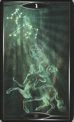 Knight of Pentacles card from Quantum Tarot: Version 2.0 by Christopher Butler and Kay Stopforth