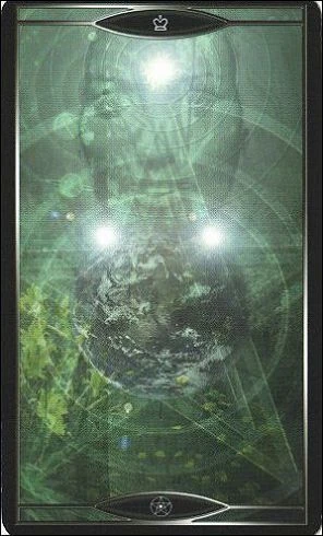 Queen of Pentacles card from Quantum Tarot: Version 2.0 by Christopher Butler and Kay Stopforth
