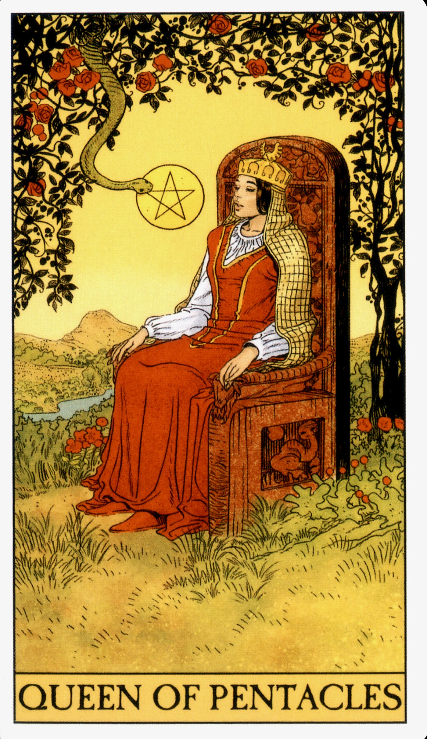 Queen of Pentacles — Before Tarot by Lo Scarabeo Queen of Pentacles card from the Before Tarot deck by Lo Scarabeo