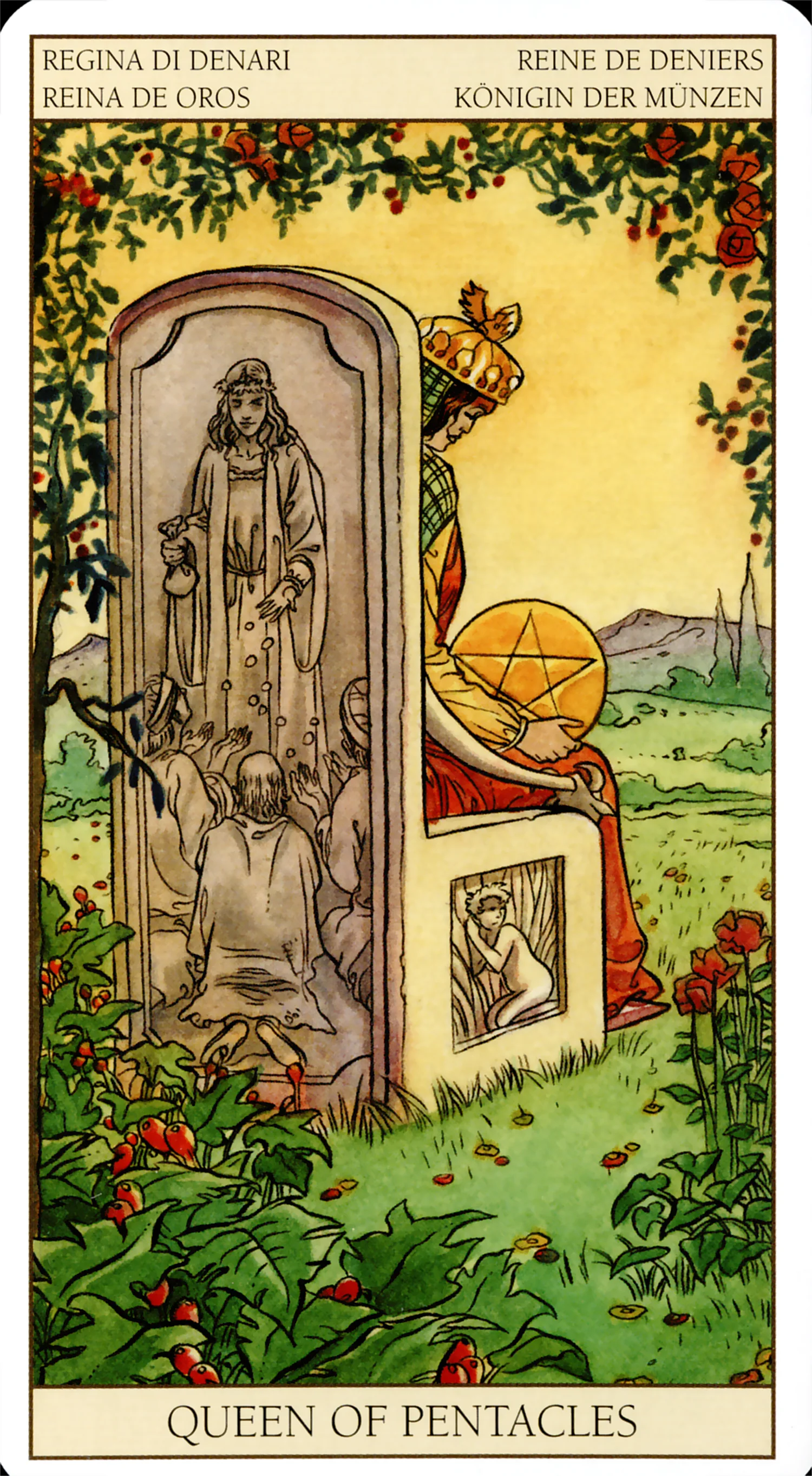 Queen of Pentacles — Tarot of the New Vision by Lo Scarabeo Queen of Pentacles card from the Tarot of the New Vision deck by Lo Scarabeo