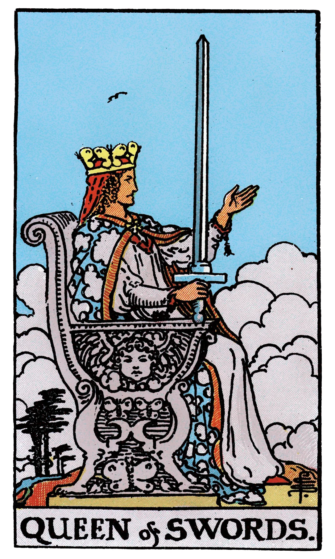 Queen of Swords card from the Rider-Waite-Smith Tarot deck by Rider