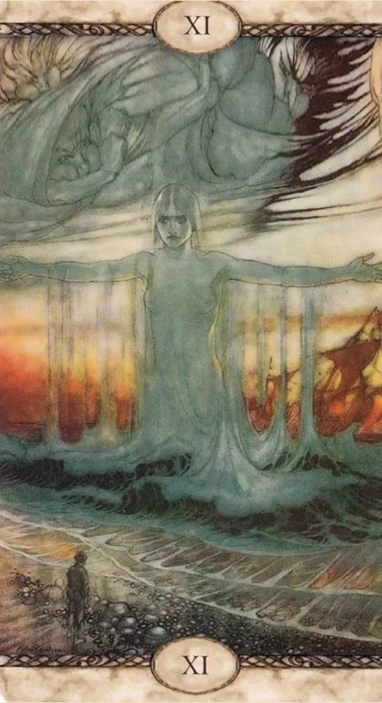 Justice card from the Rackham Tarot deck