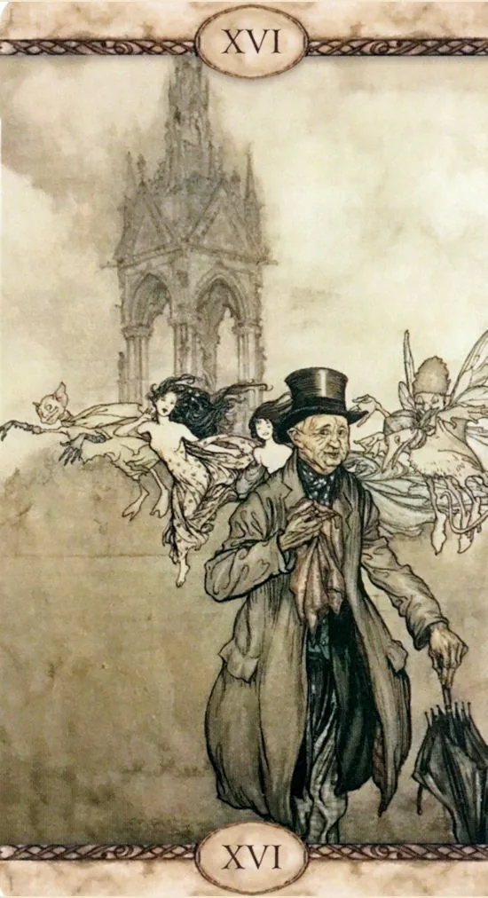 The Tower card from the Rackham Tarot deck