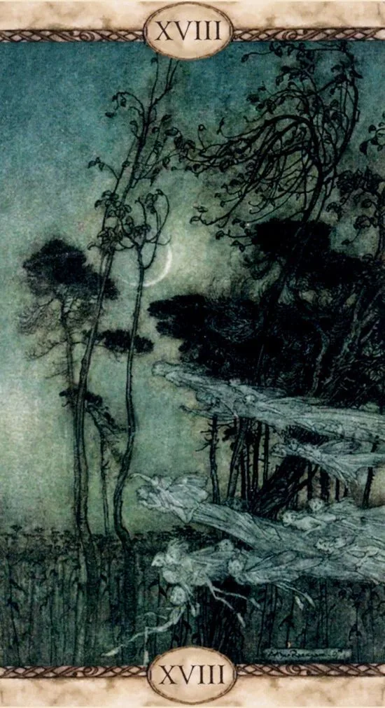 The Moon card from the Rackham Tarot deck