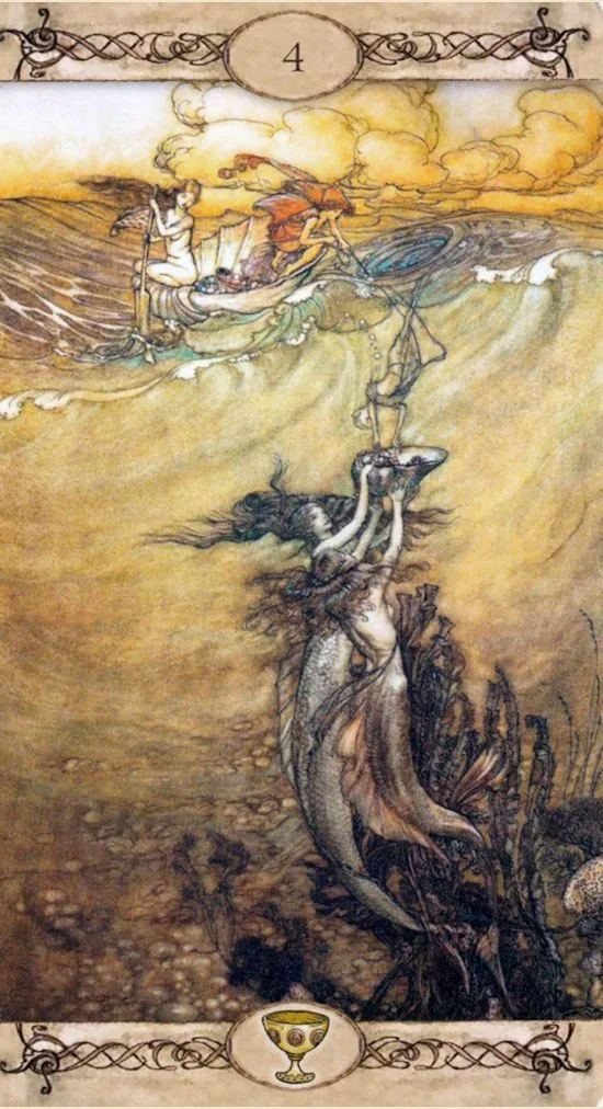 4 of Cups card from the Rackham Tarot deck