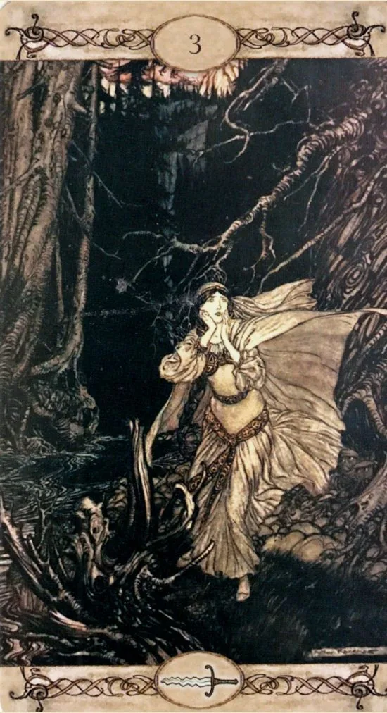 3 of Swords card from the Rackham Tarot deck