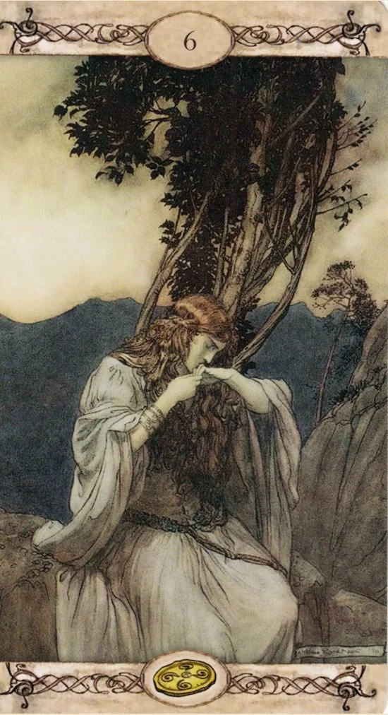 6 of Pentacles card from the Rackham Tarot deck