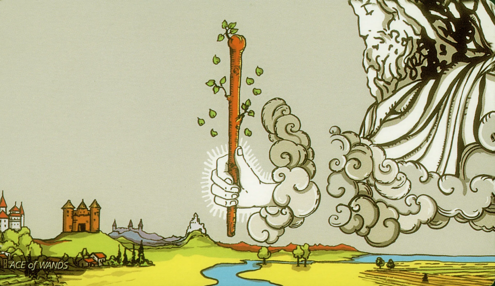 Ace of Wands Rider-Waite-Smith tarot card panorama