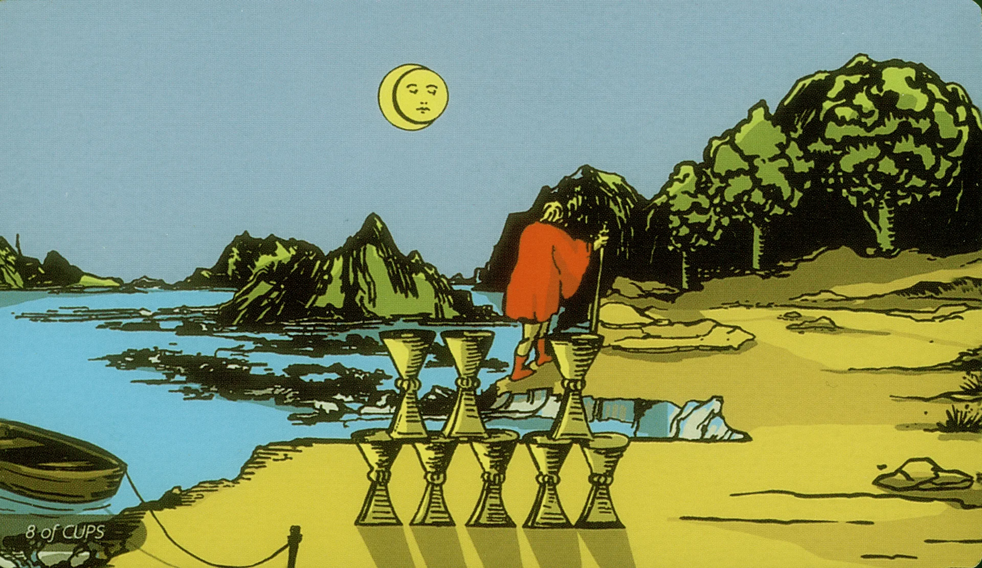 Eight of Cups Rider-Waite-Smith tarot card panorama