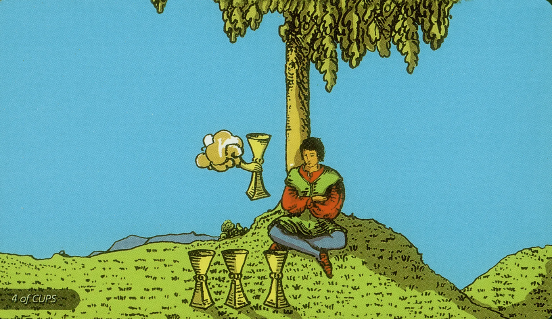 Four of Cups Rider-Waite-Smith tarot card panorama