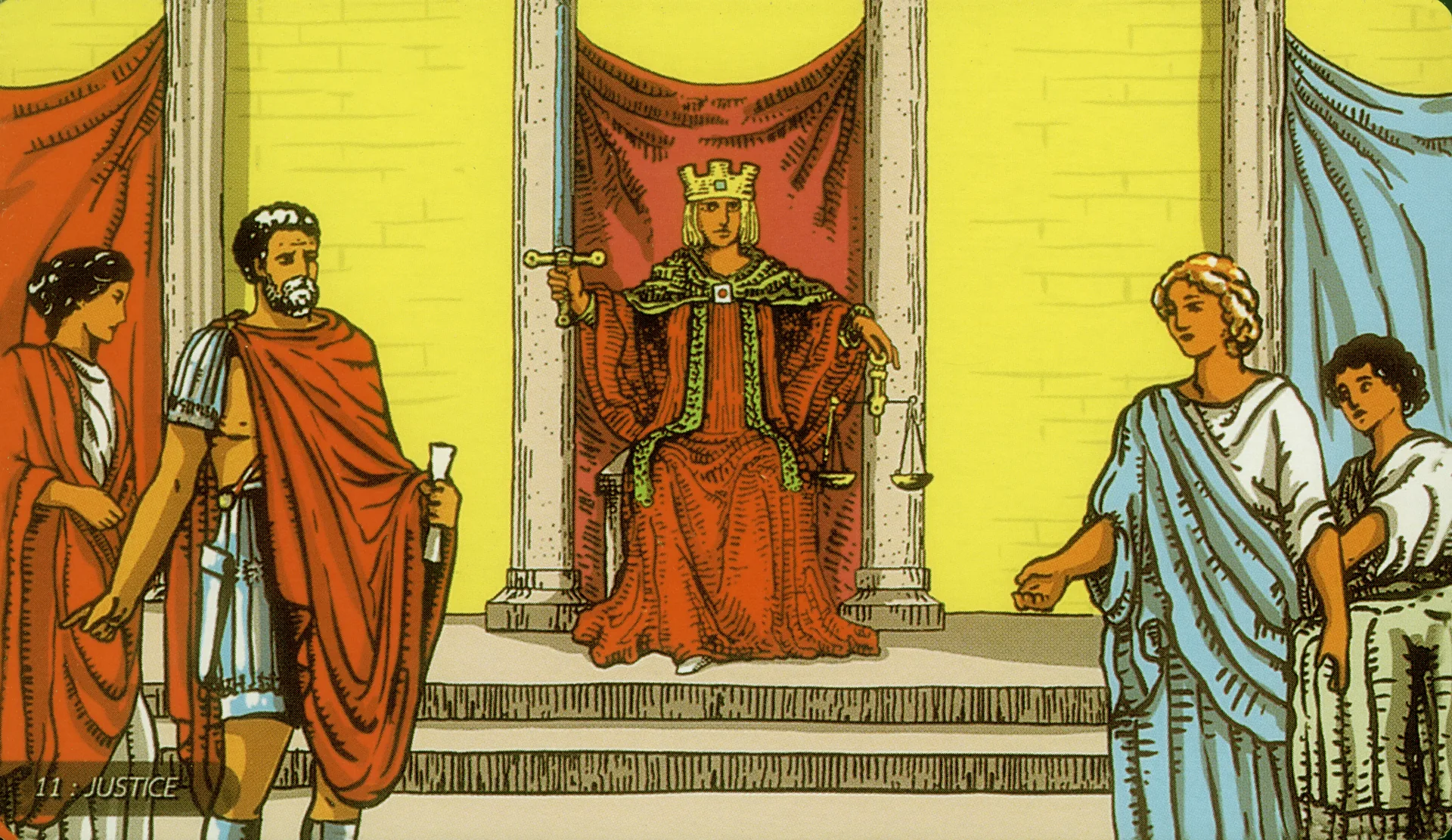 Justice Rider-Waite-Smith tarot card panorama