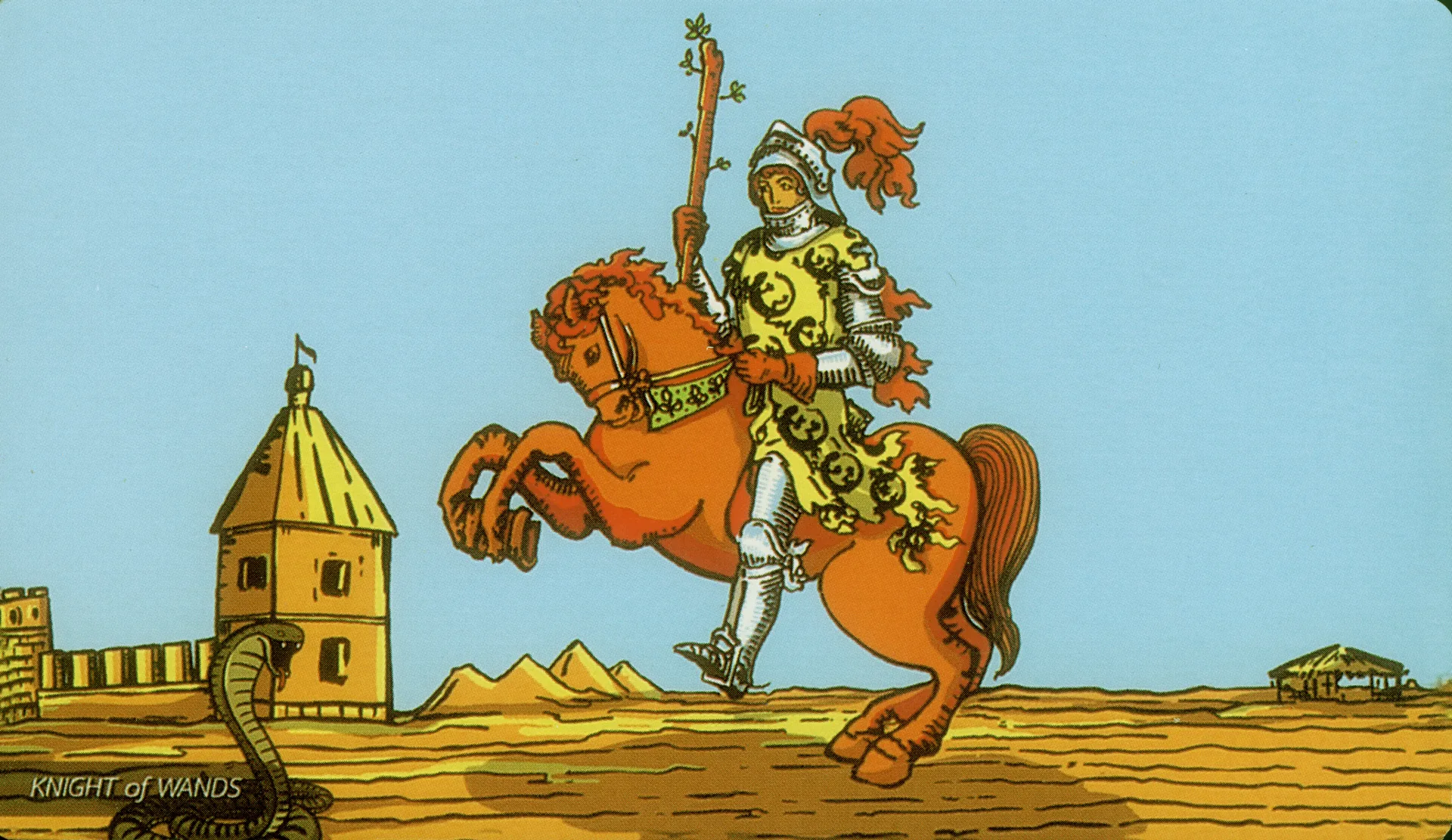 Knight of Wands Rider-Waite-Smith tarot card panorama