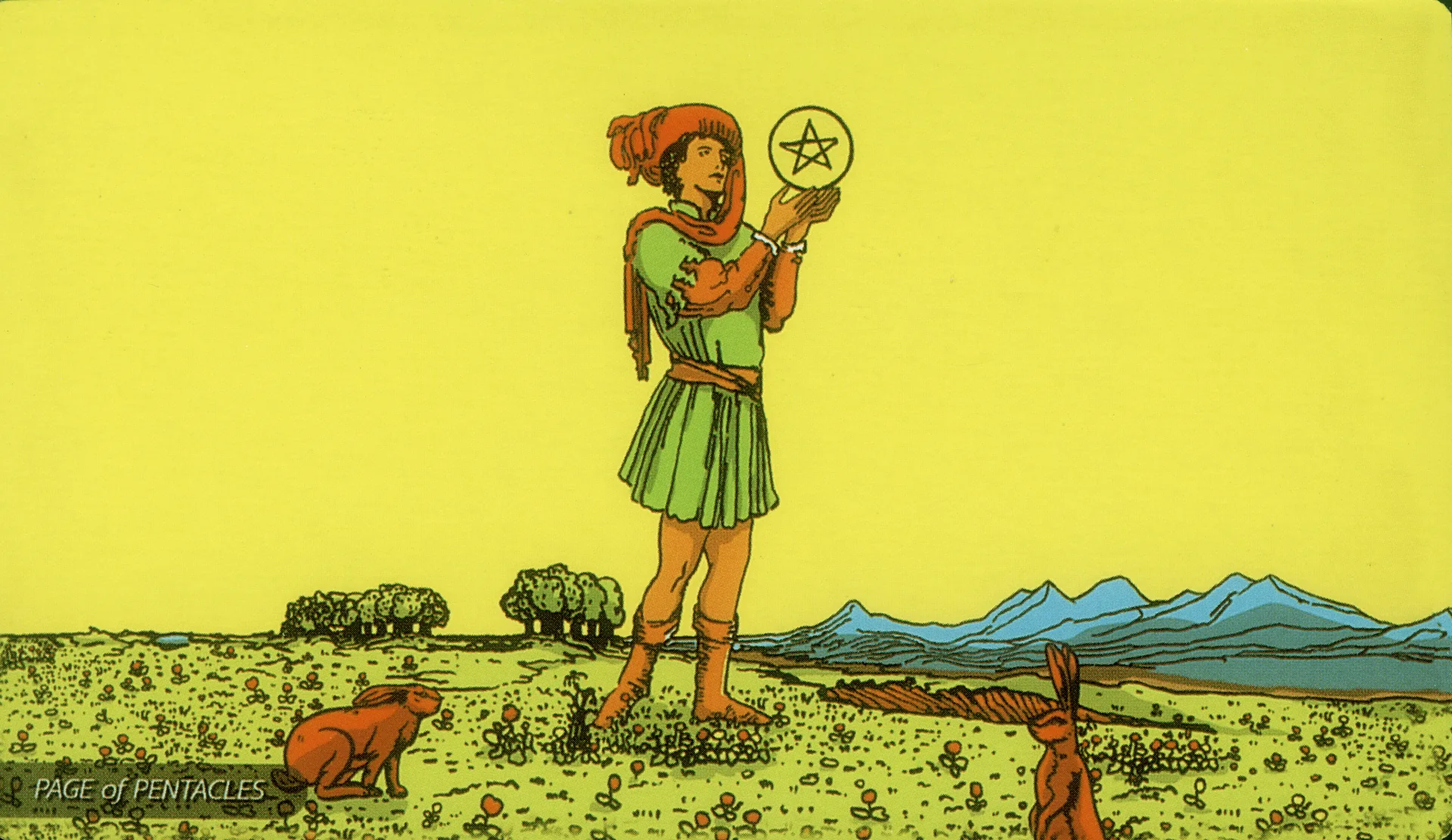 Page of Pentacles Rider-Waite-Smith tarot card panorama