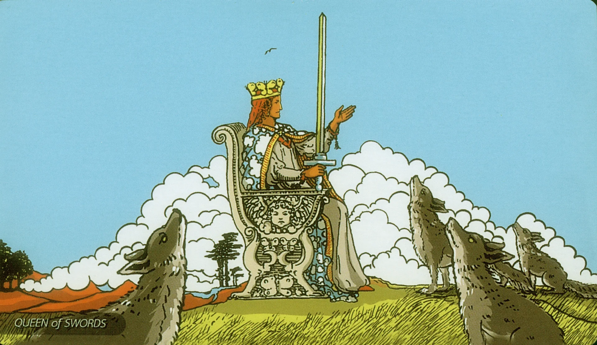 Queen of Swords Rider-Waite-Smith tarot card panorama