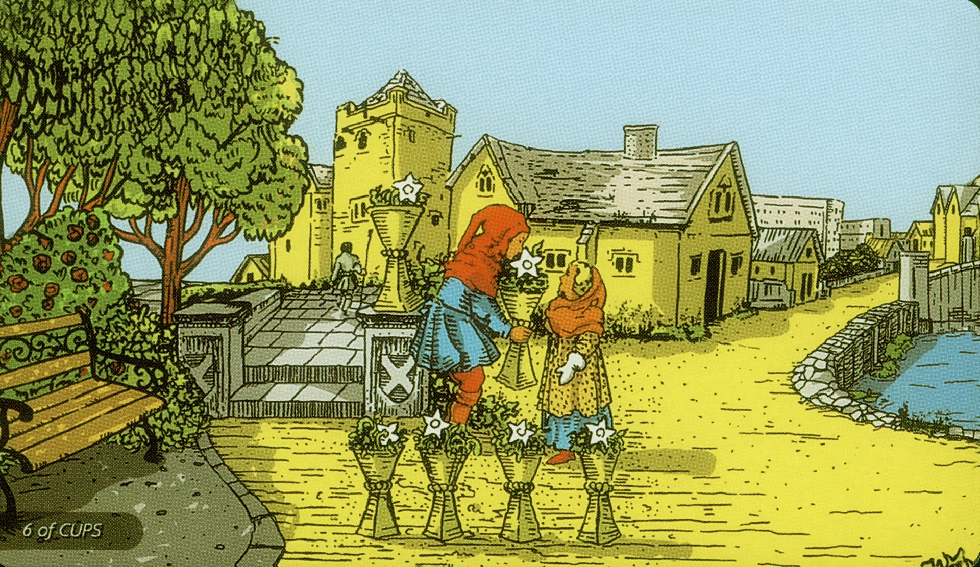 Six of Cups Rider-Waite-Smith tarot card panorama
