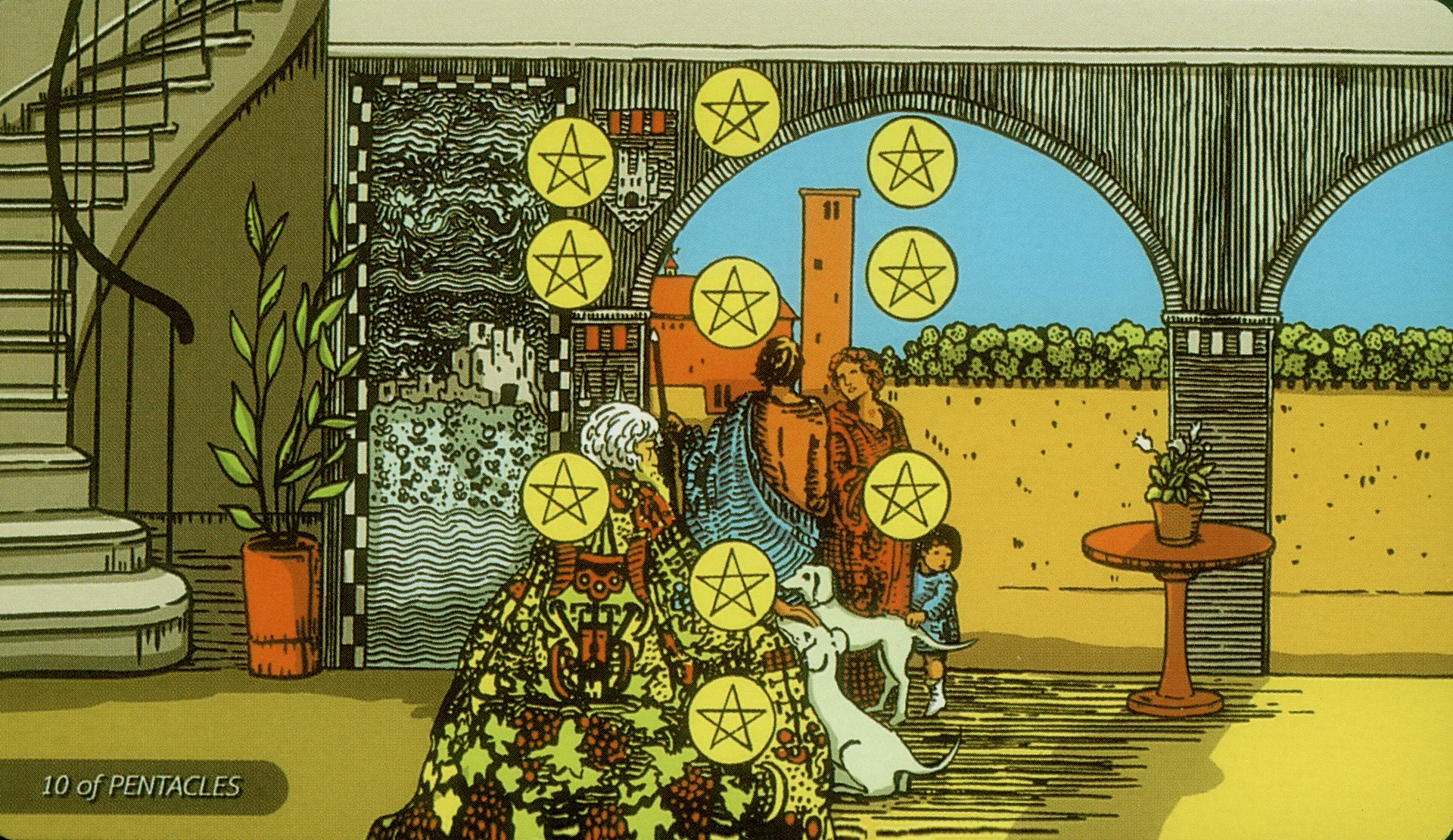 Ten of Pentacles Rider-Waite-Smith tarot card panorama