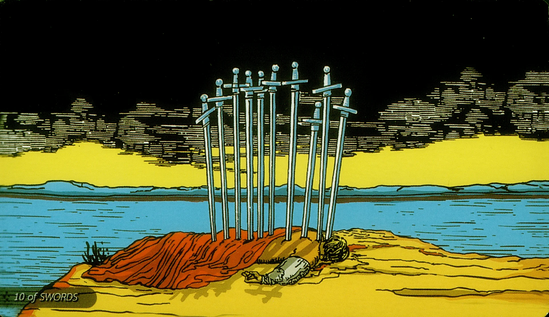 Ten of Swords Rider-Waite-Smith tarot card panorama