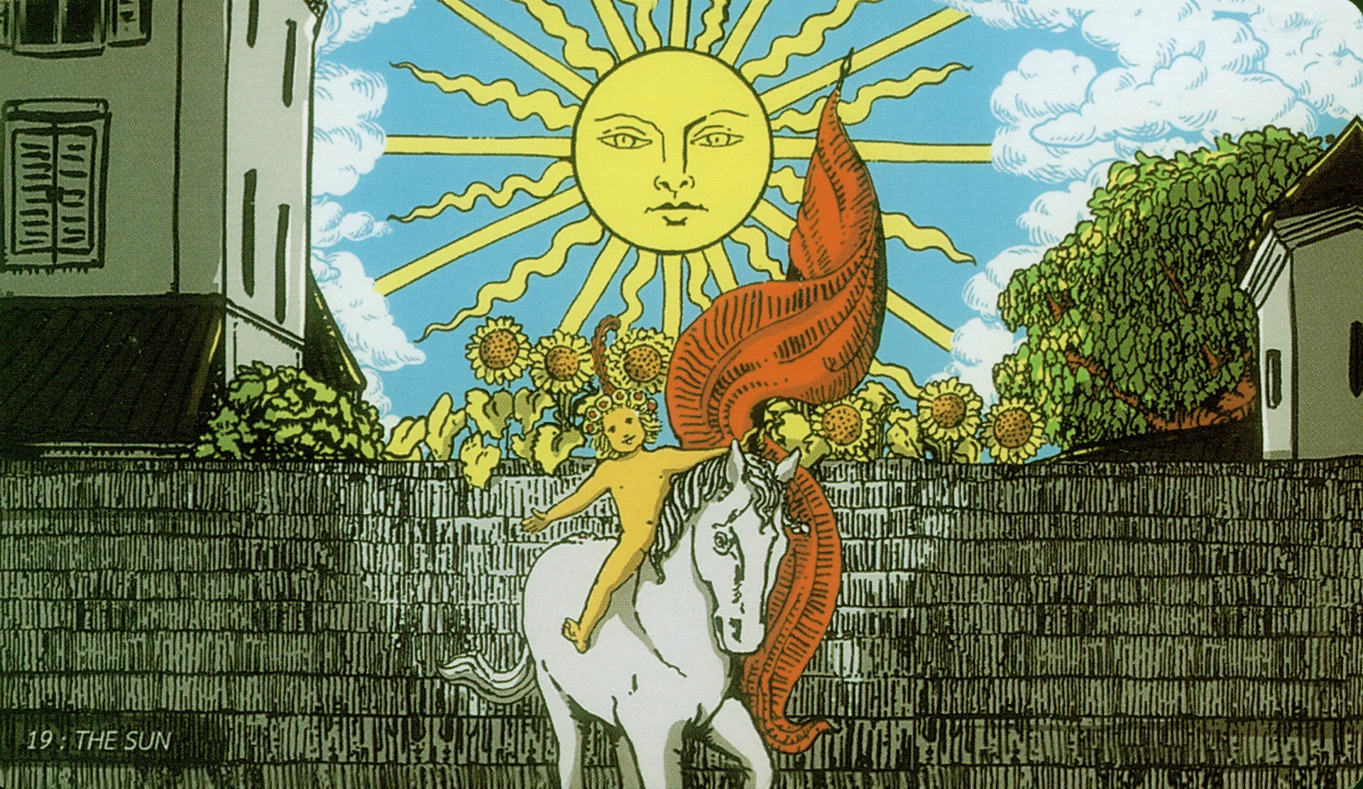 The Sun Rider-Waite-Smith tarot card panorama