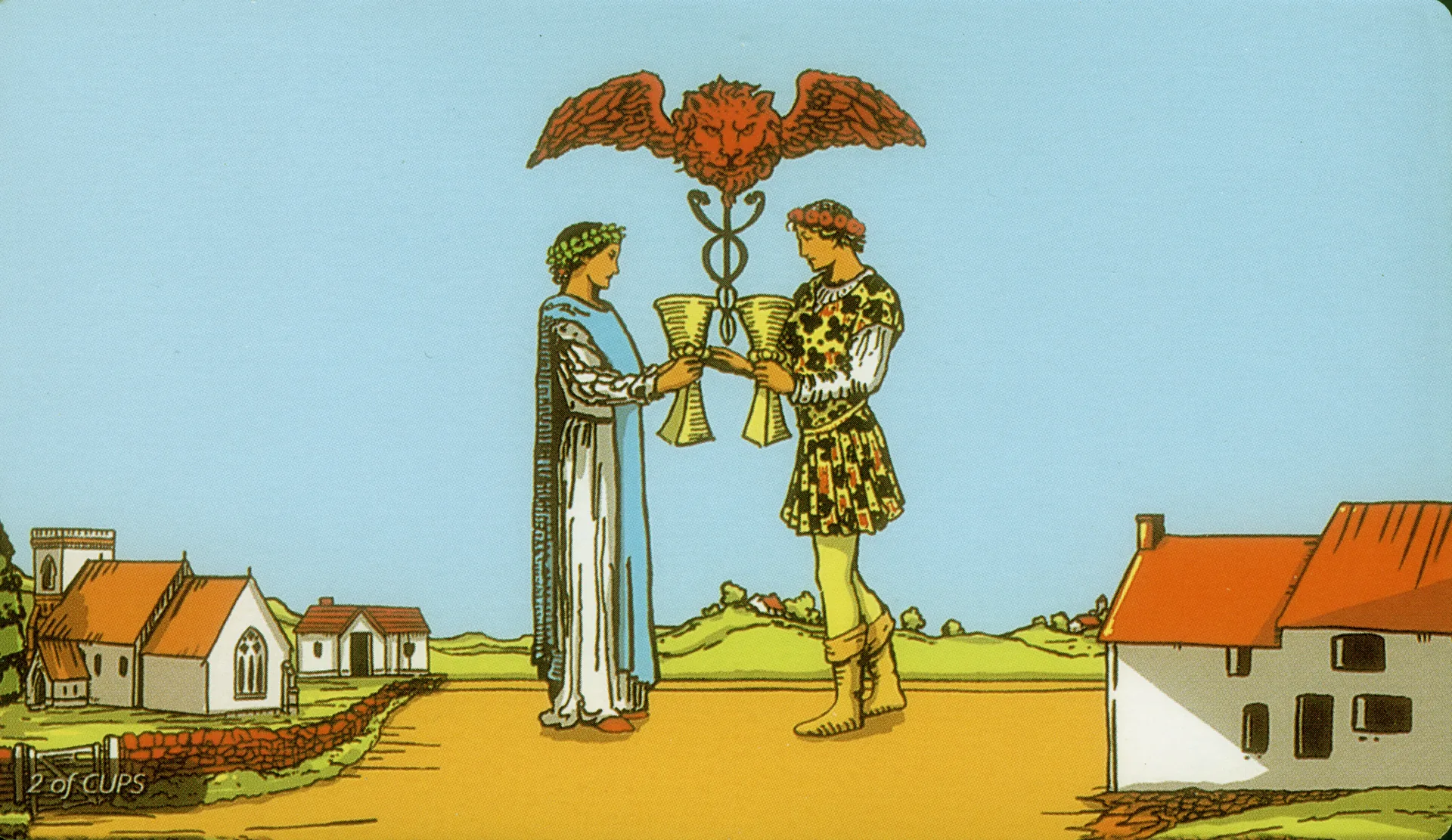 Two of Cups Rider-Waite-Smith tarot card panorama