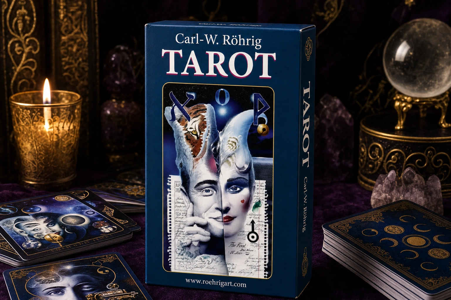 Rohrig Tarot GPT Image 2 no-edit product box render Rohrig Tarot GPT Image 2 no-edit product box render in a dark plum TarotFans review scene