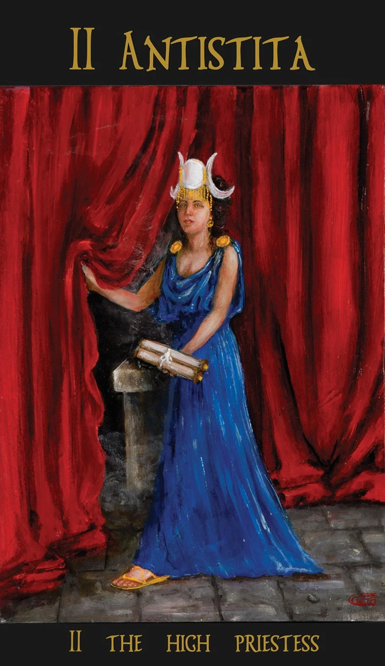II Antistita (The High Priestess) card from The Roman Tarot deck by Christine Cianci II Antistita (The High Priestess) card from The Roman Tarot deck by Christine Cianci