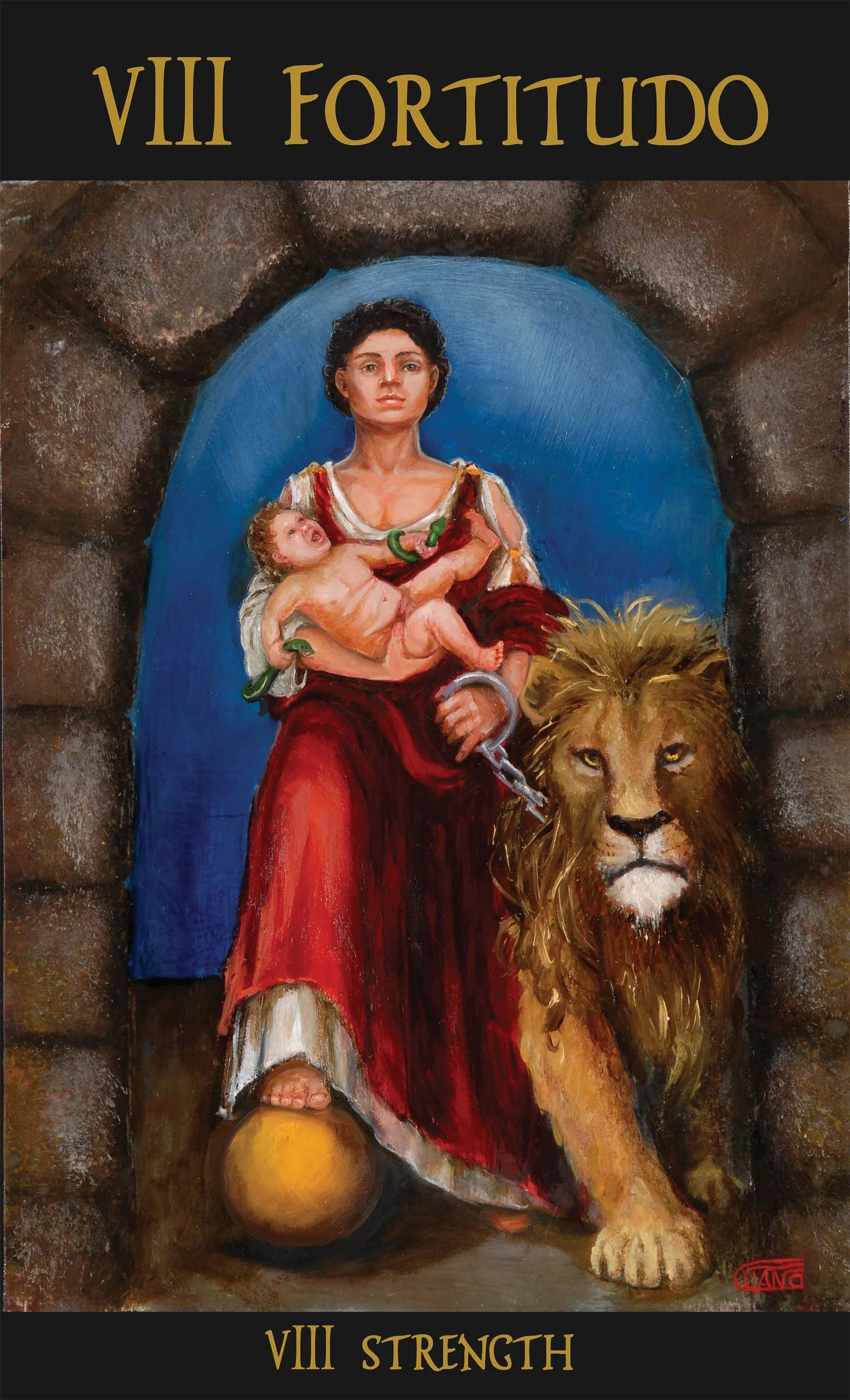 VIII Fortitudo (Strength) card from The Roman Tarot deck by Christine Cianci