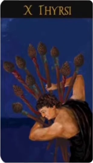 X Thyrsi card from The Roman Tarot deck by Christine Cianci
