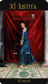 XI Iustitia (Justice) card from The Roman Tarot deck by Christine Cianci