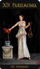 XIV Parsimonia (Temperance) card from The Roman Tarot deck by Christine Cianci