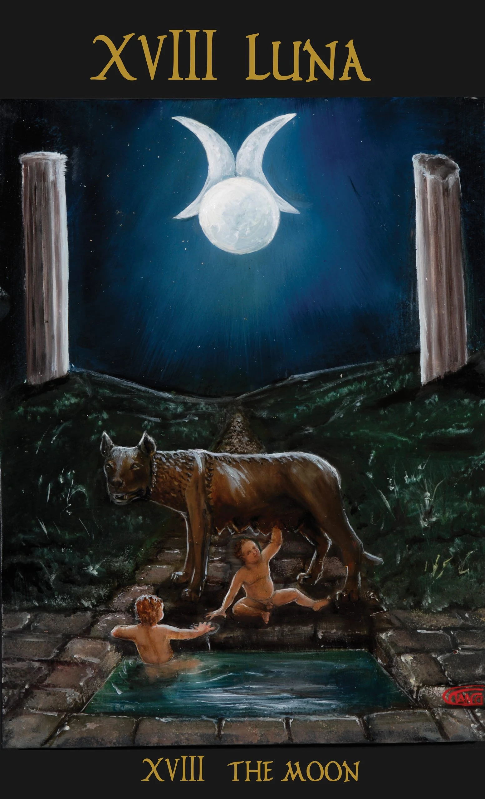 XVIII Luna (The Moon) card from The Roman Tarot deck by Christine Cianci