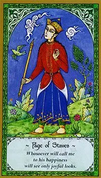 Page of Staves card from the Rumi Tarot deck