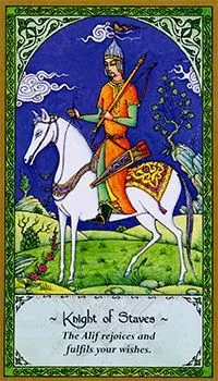 Knight of Staves card from the Rumi Tarot deck