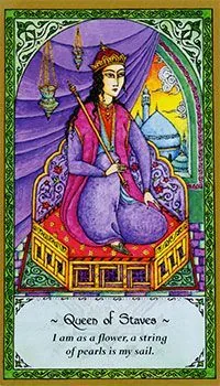 Queen of Staves card from the Rumi Tarot deck