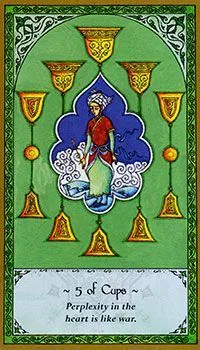 5 of Cups card from the Rumi Tarot deck