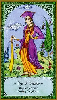 Page of Swords card from the Rumi Tarot deck