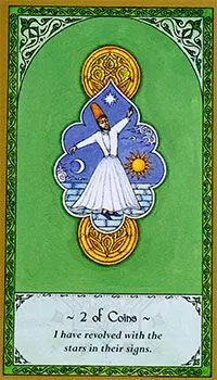2 of Coins card from the Rumi Tarot deck