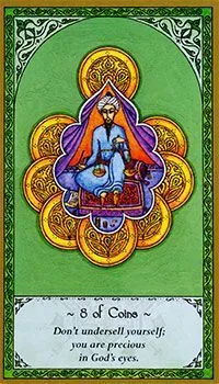 8 of Coins card from the Rumi Tarot deck