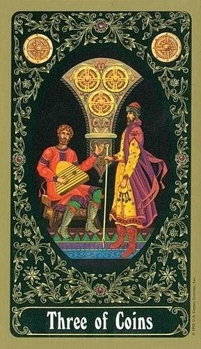 3 of Coins - Russian Tarot of St. Petersburg - Tarot Deck by Yury Shakov