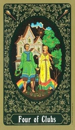 4 of Clubs - Russian Tarot of St. Petersburg - Tarot Deck by Yury Shakov