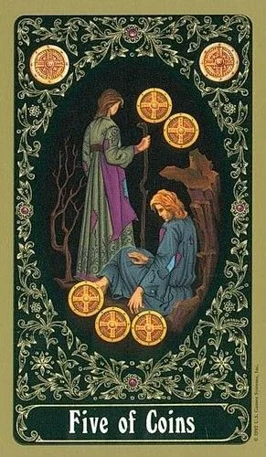 5 of Coins - Russian Tarot of St. Petersburg - Tarot Deck by Yury Shakov