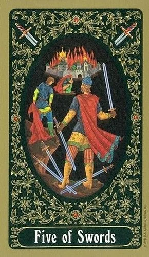 5 of Swords - Russian Tarot of St. Petersburg - Tarot Deck by Yury Shakov