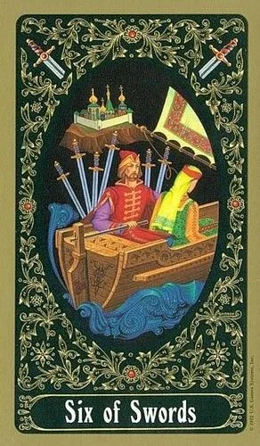 6 of Swords - Russian Tarot of St. Petersburg - Tarot Deck by Yury Shakov