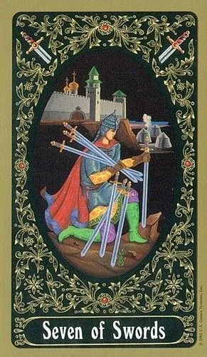 7 of Swords - Russian Tarot of St. Petersburg - Tarot Deck by Yury Shakov