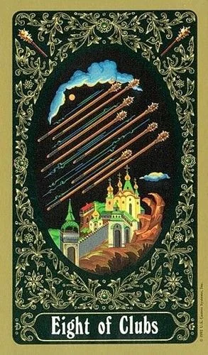 8 of Clubs - Russian Tarot of St. Petersburg - Tarot Deck by Yury Shakov