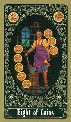 Russian Tarot Of St Petersburg Review 3 8 of Coins from the Russian Tarot of St. Petersburg