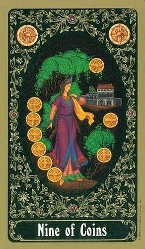 9 of Coins - Russian Tarot of St. Petersburg - Tarot Deck by Yury Shakov