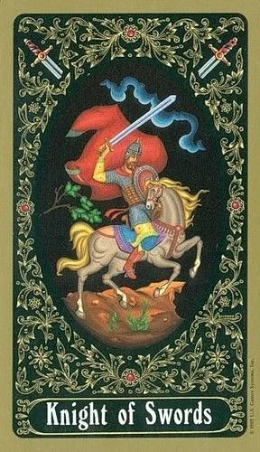 Knight of Swords - Russian Tarot of St. Petersburg - Tarot Deck by Yury Shakov
