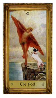 The Fool card from the Sacred Art Tarot deck by André St. Dryden